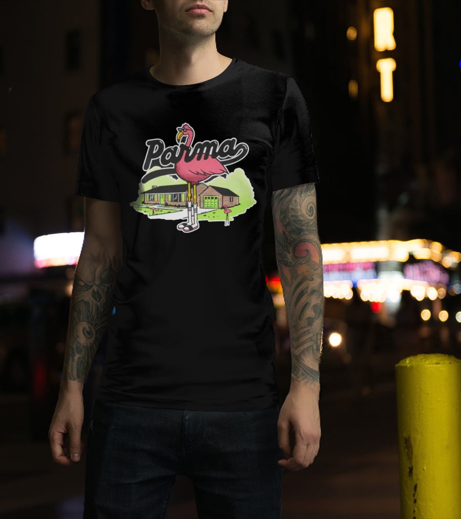 Parma Flamingo In Suburban Neighborhood Scene T-Shirt