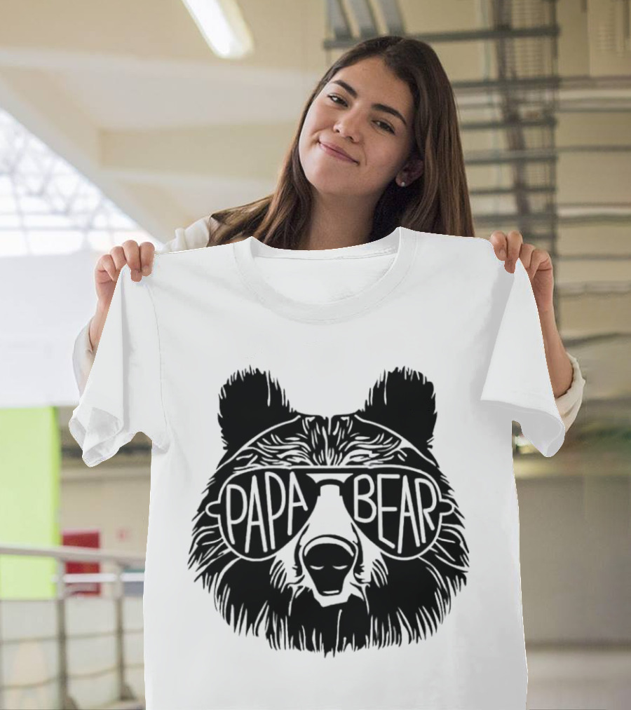 Papa Bear Sunglasses Cool Bear Head T-Shirt