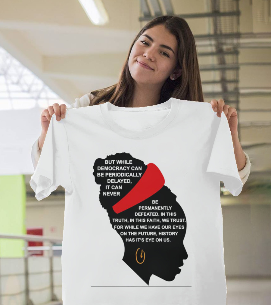 Amanda Gorman Democracy Periodically Delayed Never Permanently Defeated Silhouette with Red Headband T-Shirt