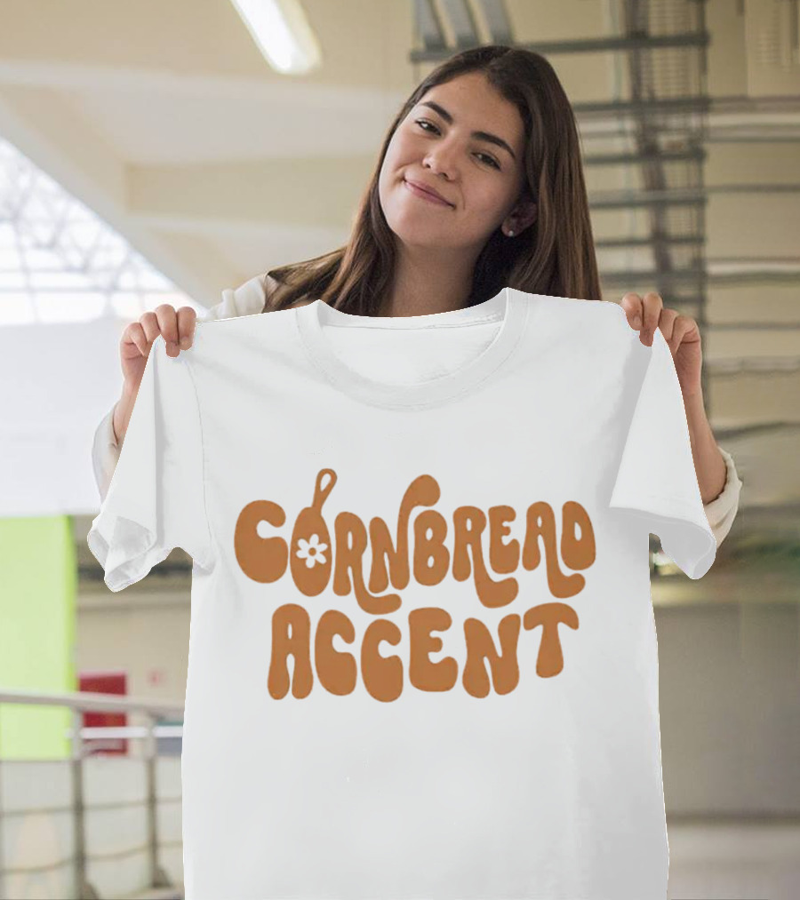 CORNBREAD ACCENT Retro Psychedelic Flower Power Text T-Shirt
