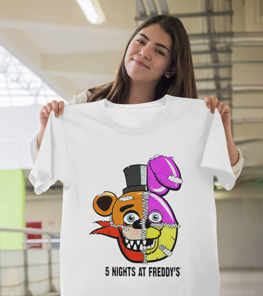 Five Nights at Freddy's Colorful Split Face Patchwork Freddy and Bonnie T-Shirt