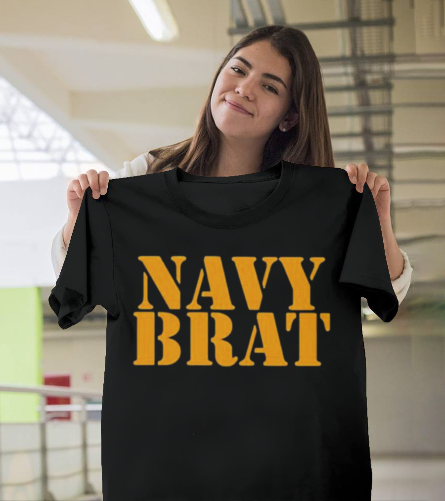 Navy Brat Vintage Military Style Text Bold Yellow Font T-Shirt