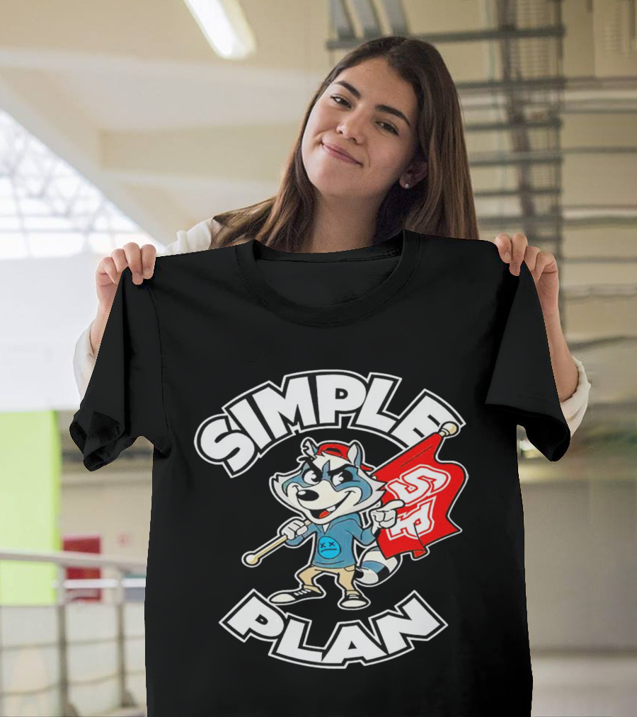 Simple Plan Raccoon Mascot Holding Red Flag T-Shirt
