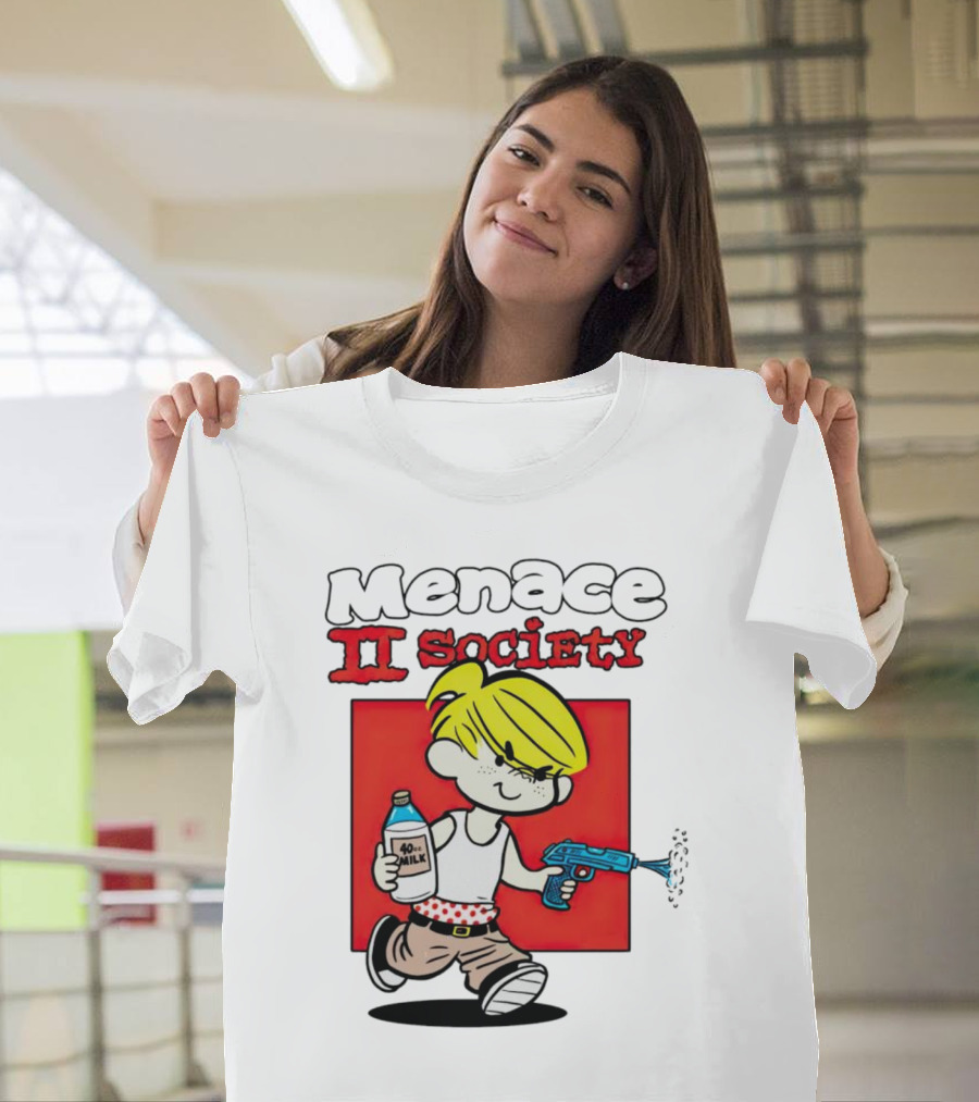 Menace II Society Cartoon Character with Squirt Gun and Milk T-Shirt