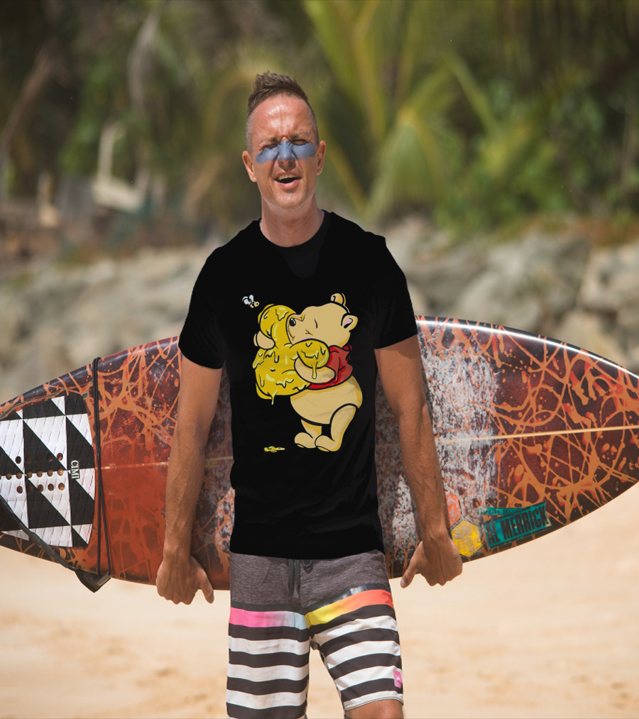 Pooh Bear Hugging Hunny Pot With Bee T-Shirt