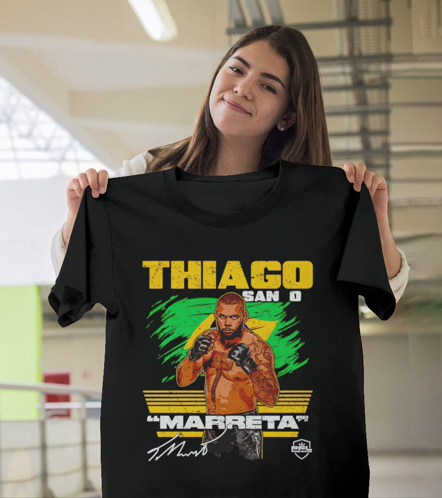 Thiago Santos Marreta PFL Signature MMA Fighter Brazilian Flag Background T-Shirt