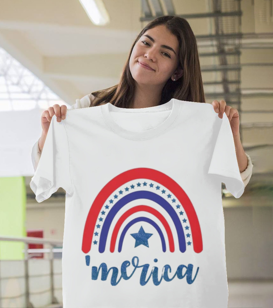 'Merica Rainbow Red Blue Star Patriotic 4th Of July T-Shirt