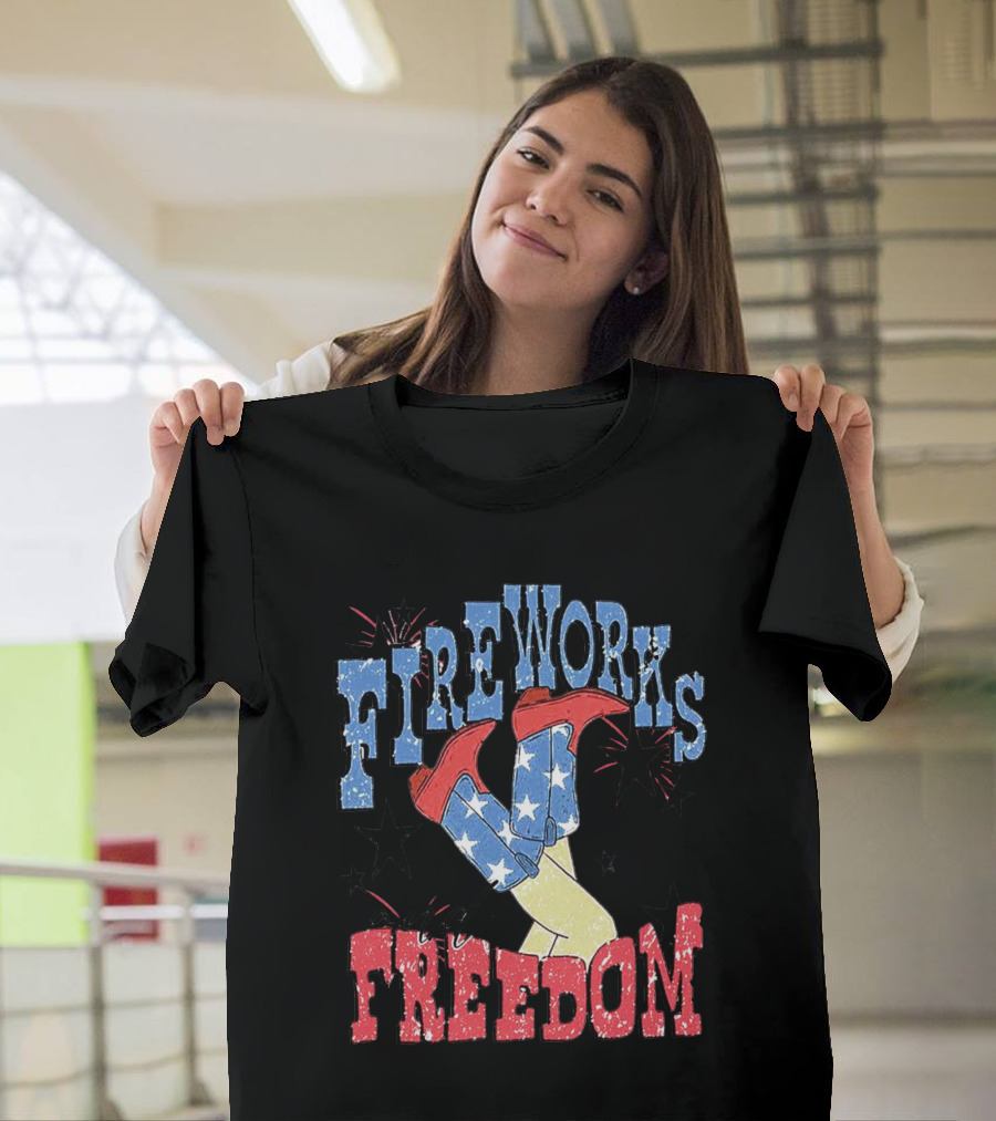 FIREWORKS AND FREEDOM STARS COWGIRL BOOTS T-Shirt