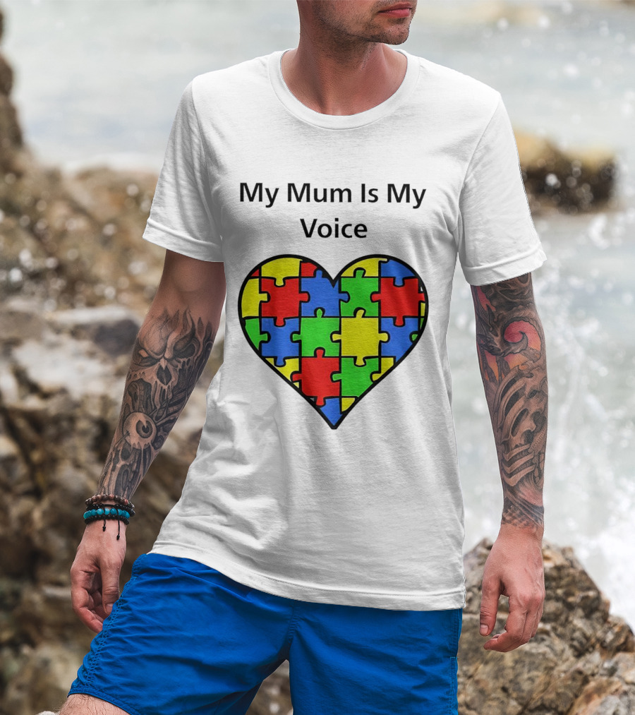 My Mum Is My Voice Heart Puzzle Pieces T-Shirt