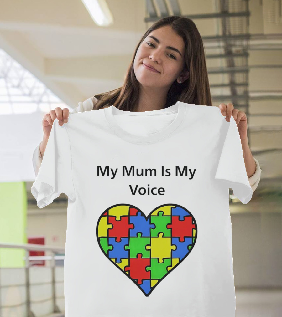 My Mum Is My Voice Heart Puzzle Pieces T-Shirt