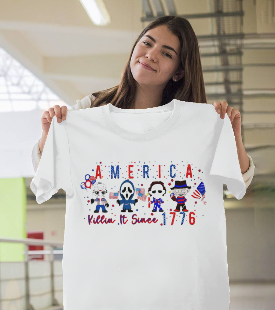 America Killin It Since 1776 With Iconic Characters And Patriotic Symbols T-Shirt