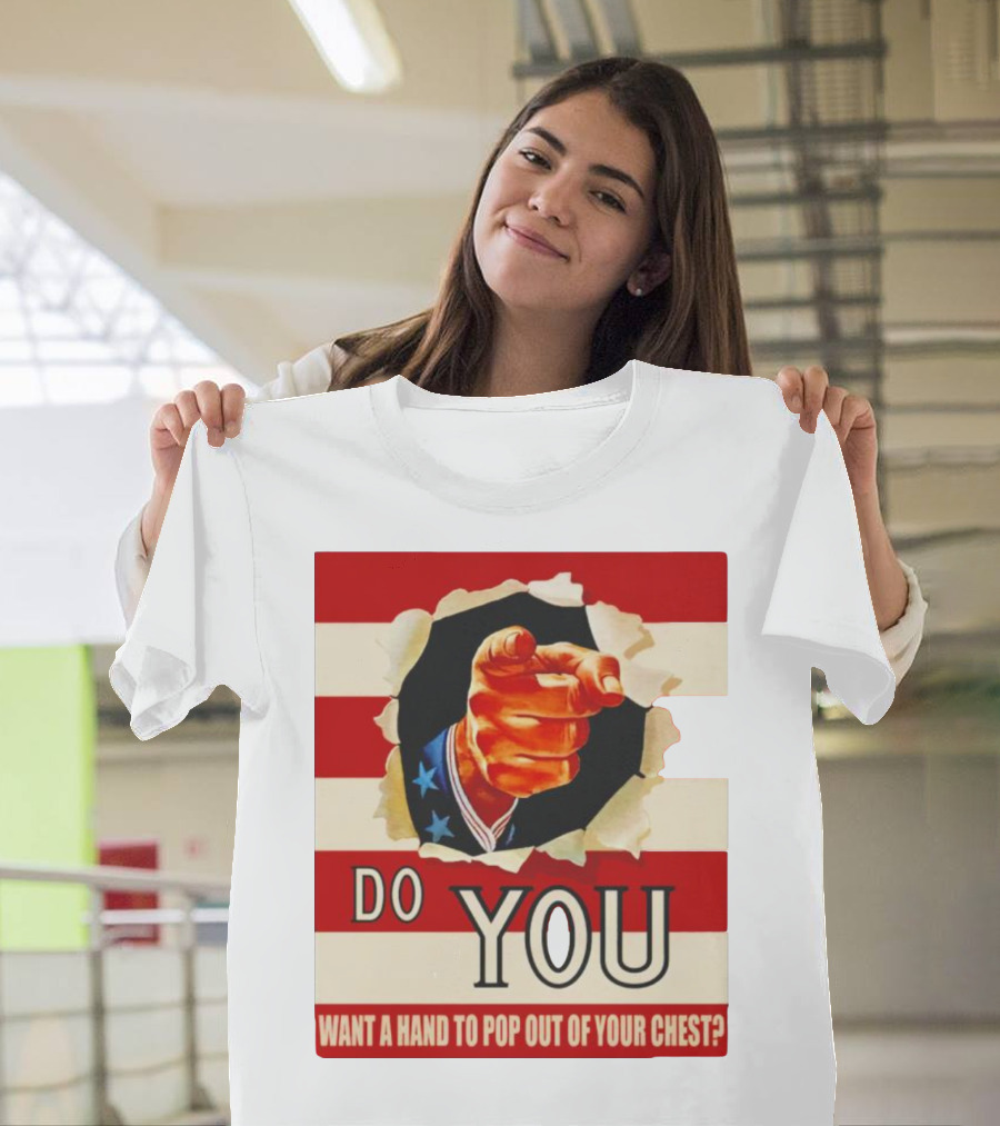 Uncle Sam Hand Pop Out of Your Chest American Flag Background T-Shirt