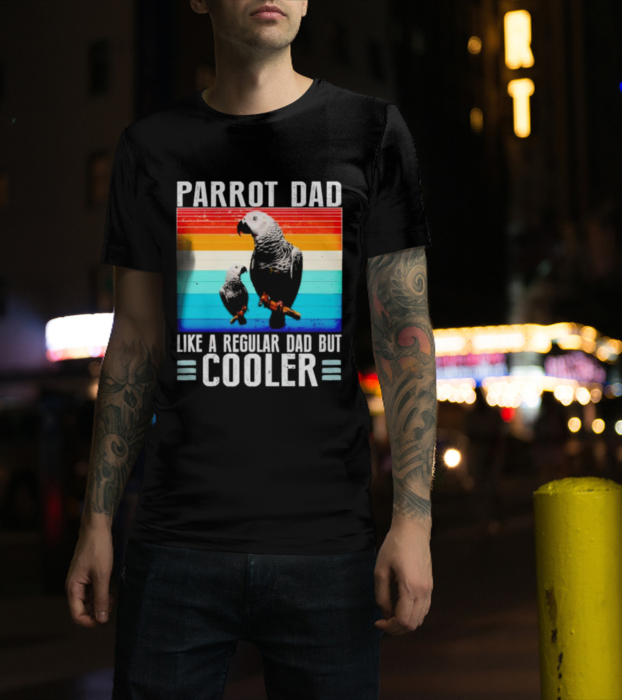 Parrot Dad Like A Regular Dad But Cooler Retro Stripes T-Shirt