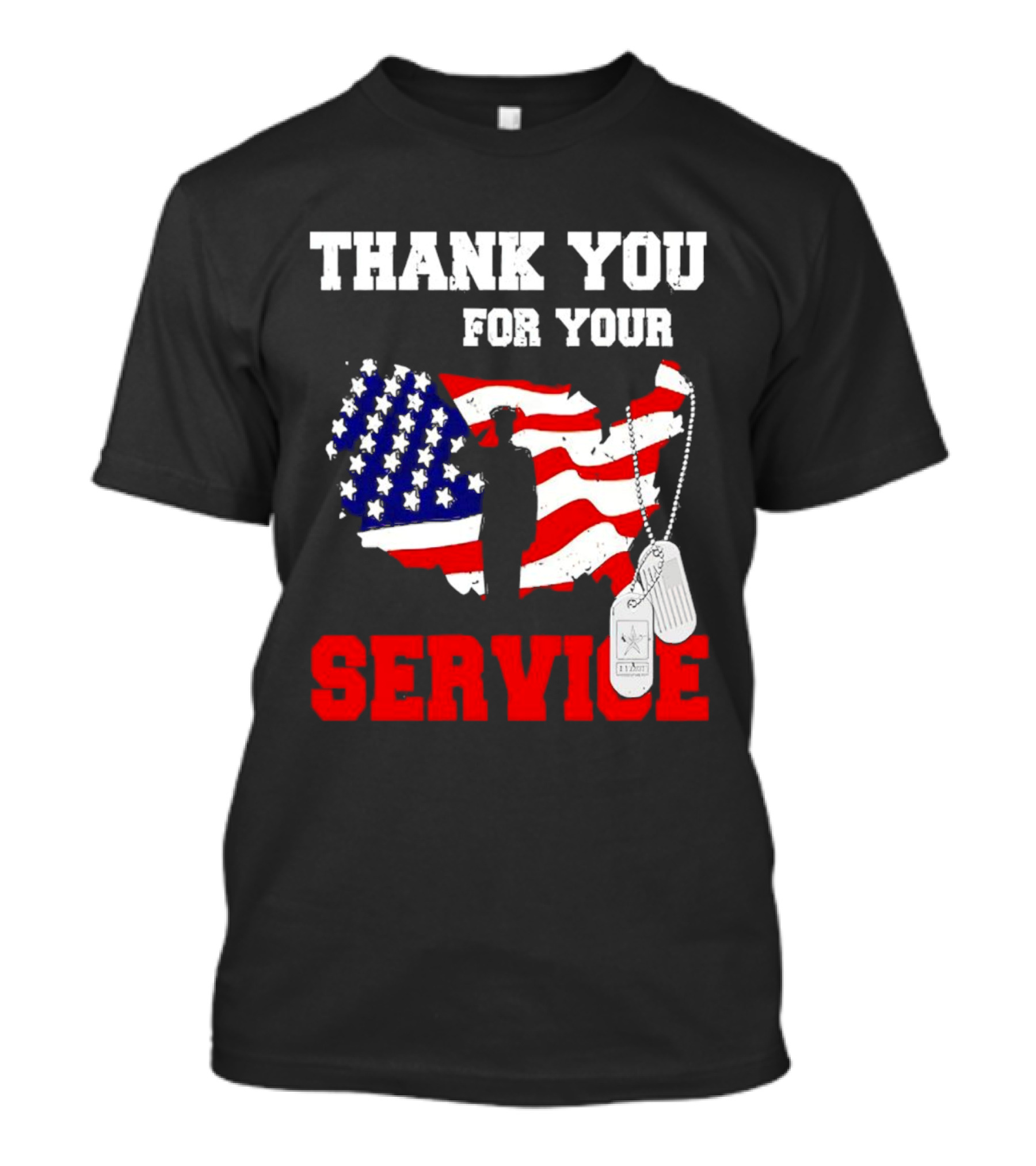 Thank You For Your Service American Flag Silhouette With Dog Tags T-Shirt