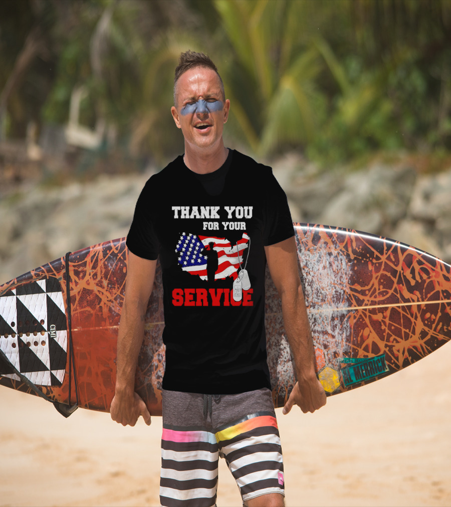 Thank You For Your Service American Flag Silhouette With Dog Tags T-Shirt