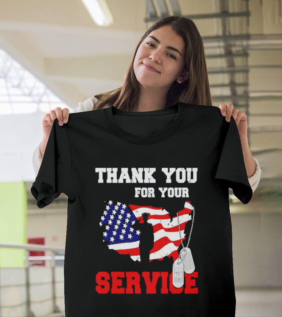 Thank You for Your Service American Flag Silhouette with Dog Tags T-Shirt