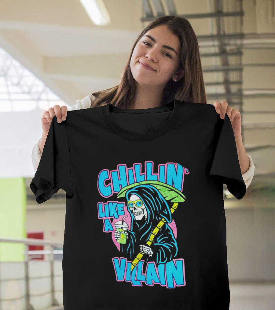 Chillin' Like a Villain Skeleton with Umbrella and Drink T-Shirt