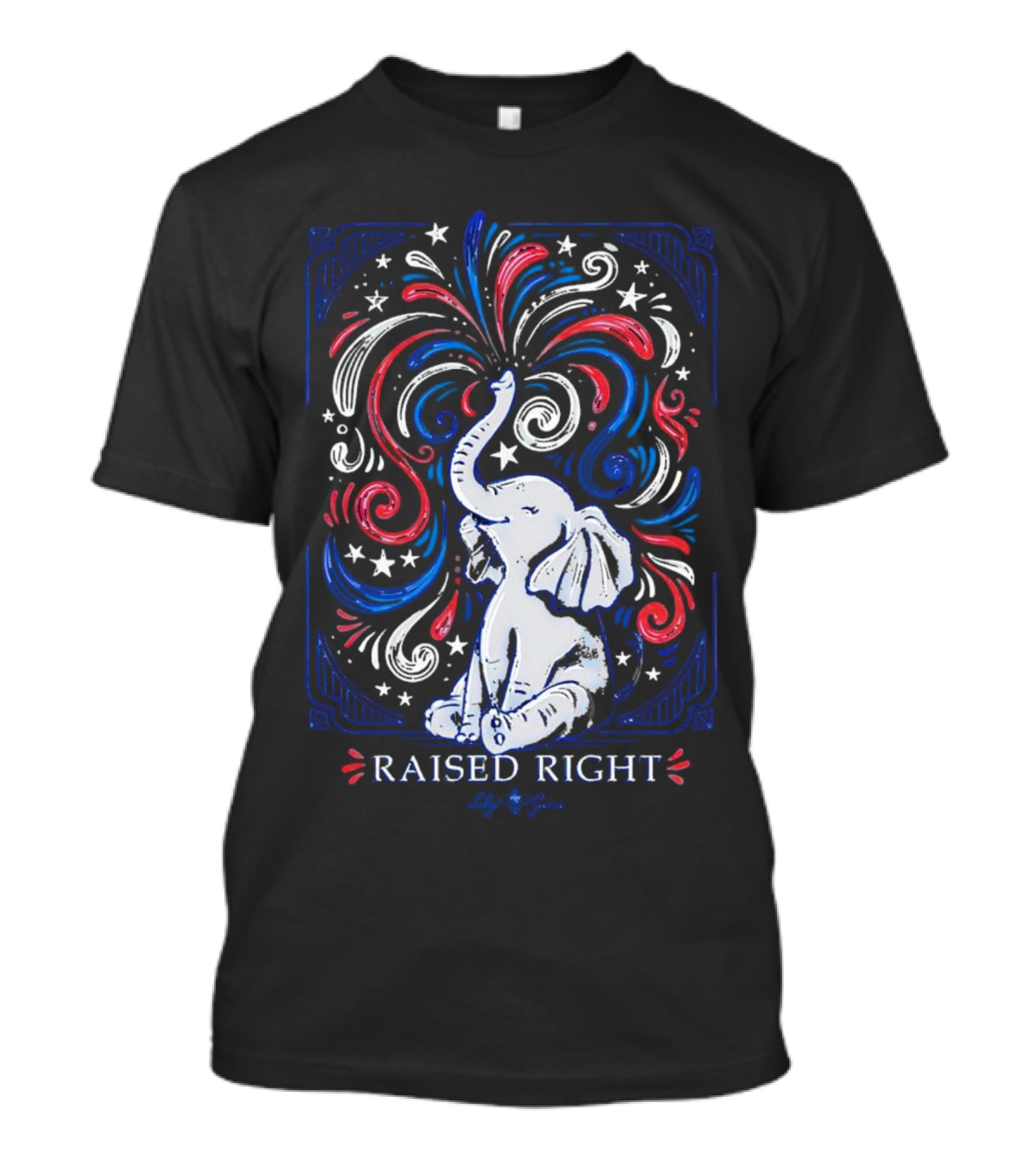 Elephant Raised Right Fireworks Red White Blue Stars T-Shirt