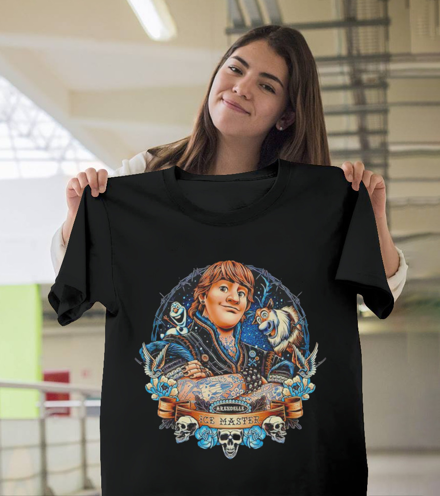 Arendelle Ice Master with Olaf and Sven Skulls and Roses Tattoo T-Shirt