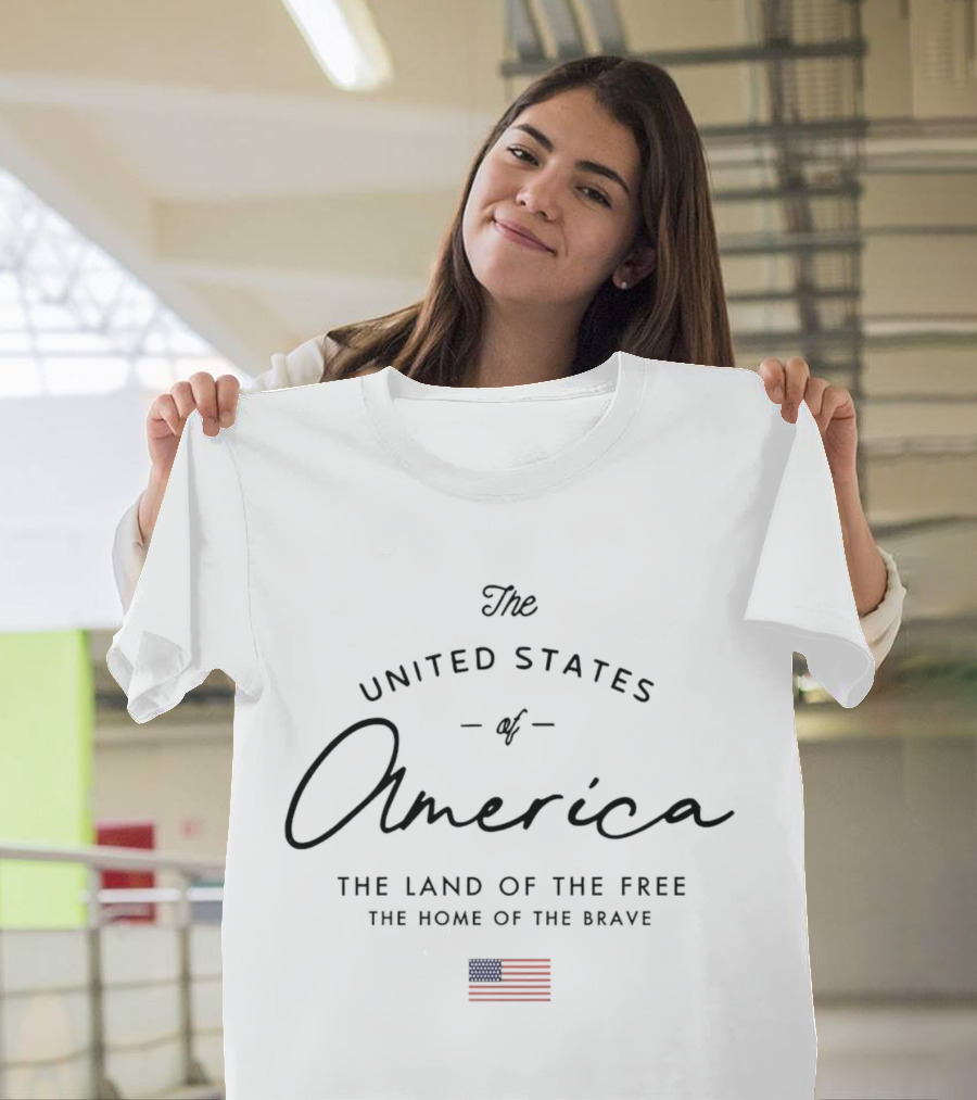 The United States of America The Land of the Free The Home of the Brave with American Flag T-Shirt