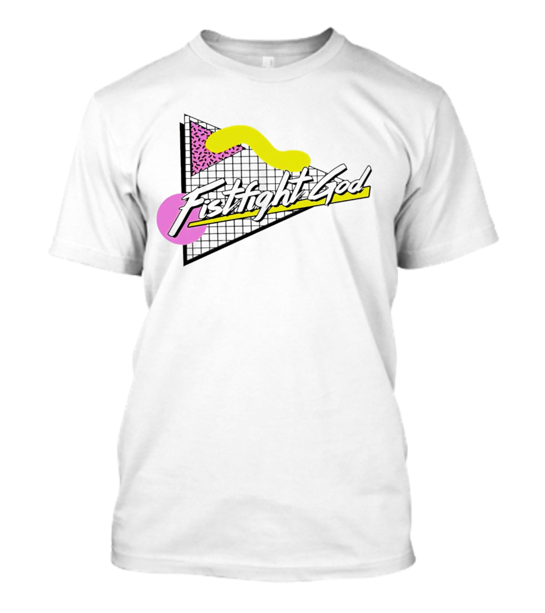 Fistfight God 80s Retro Wave Style Triangles Circles Grid T-Shirt