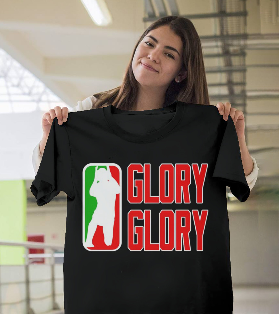 GLORY GLORY Soccer Trophy Celebration Silhouette Mexican Flag Colors T-Shirt