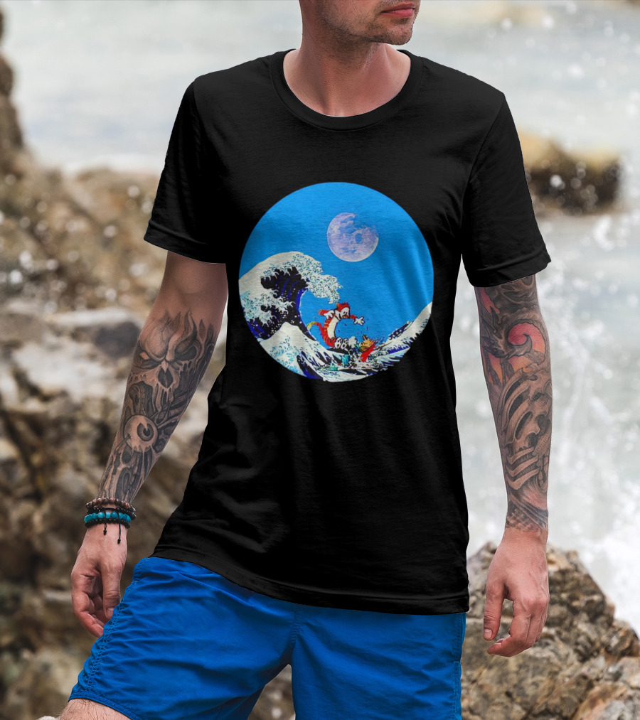 Calvin And Hobbes Lovers Great Wave Moon Adventure T-Shirt