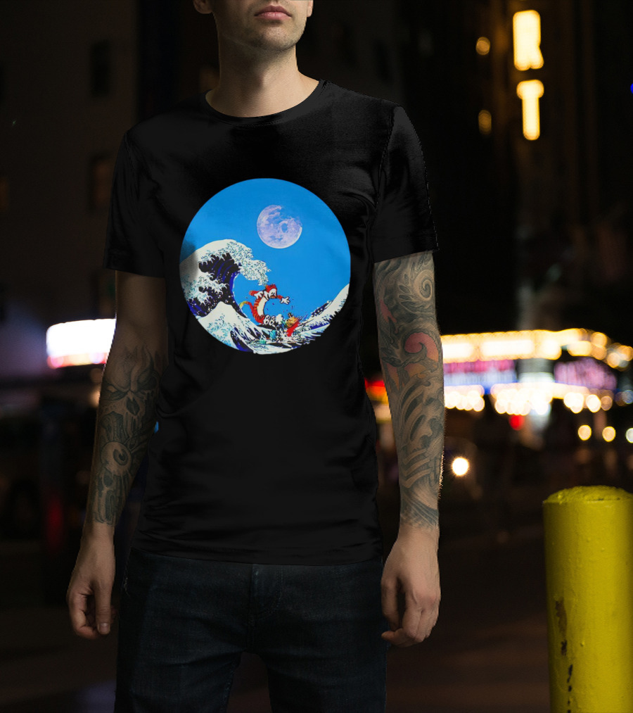 Calvin And Hobbes Lovers Great Wave Moon Adventure T-Shirt