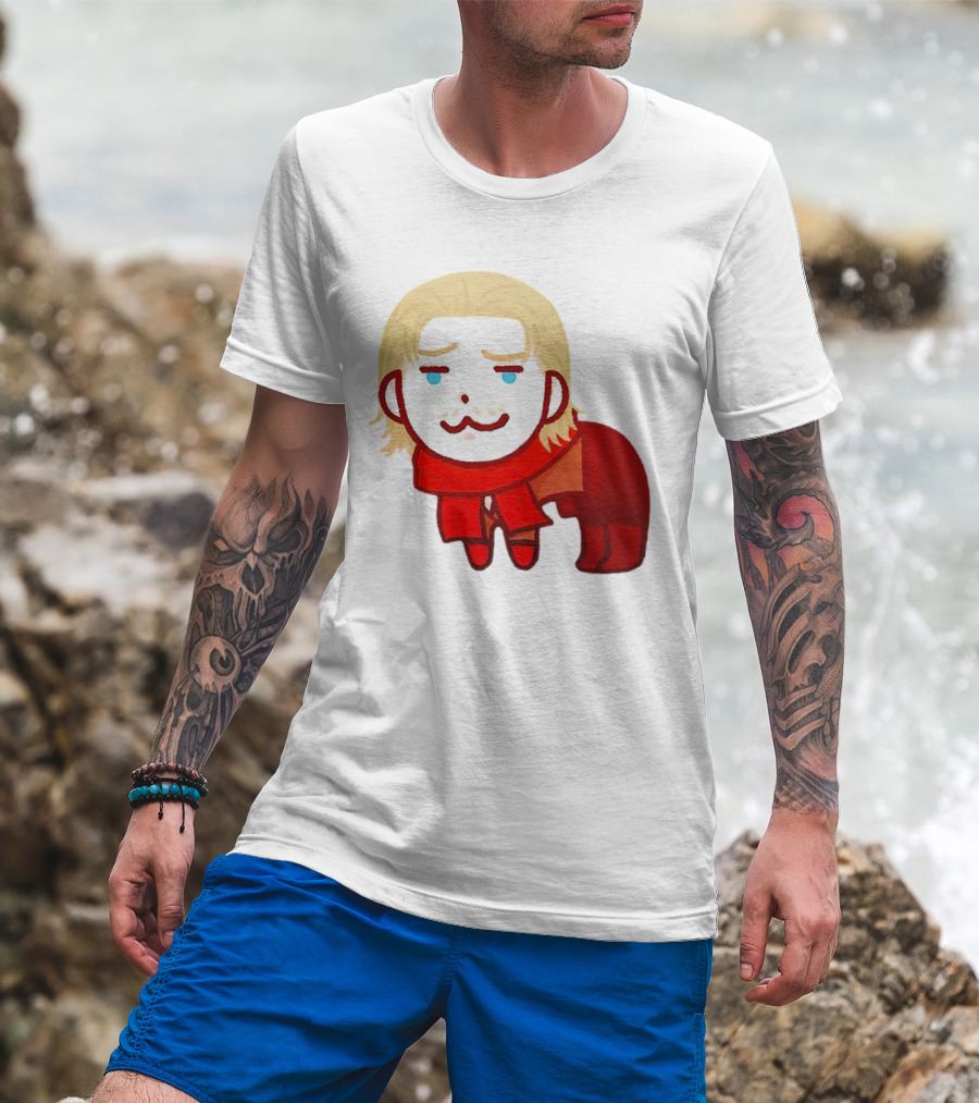 Ocelot Creature Blonde Character In Red Scarf And Outift T-Shirt
