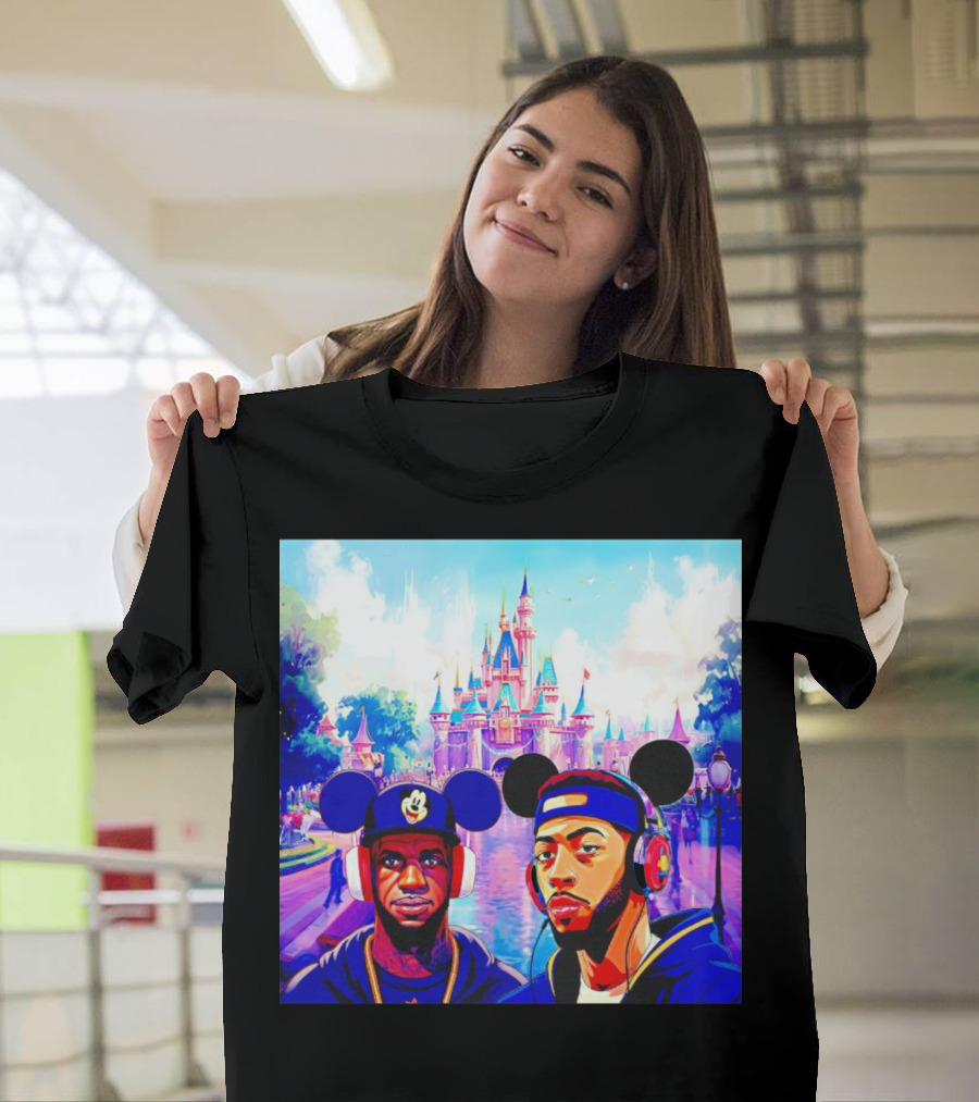 Lebron James And Anthony Davis Disneyland Mickey Mouse Ear Headphones Lakers Basketball Fun T-Shirt