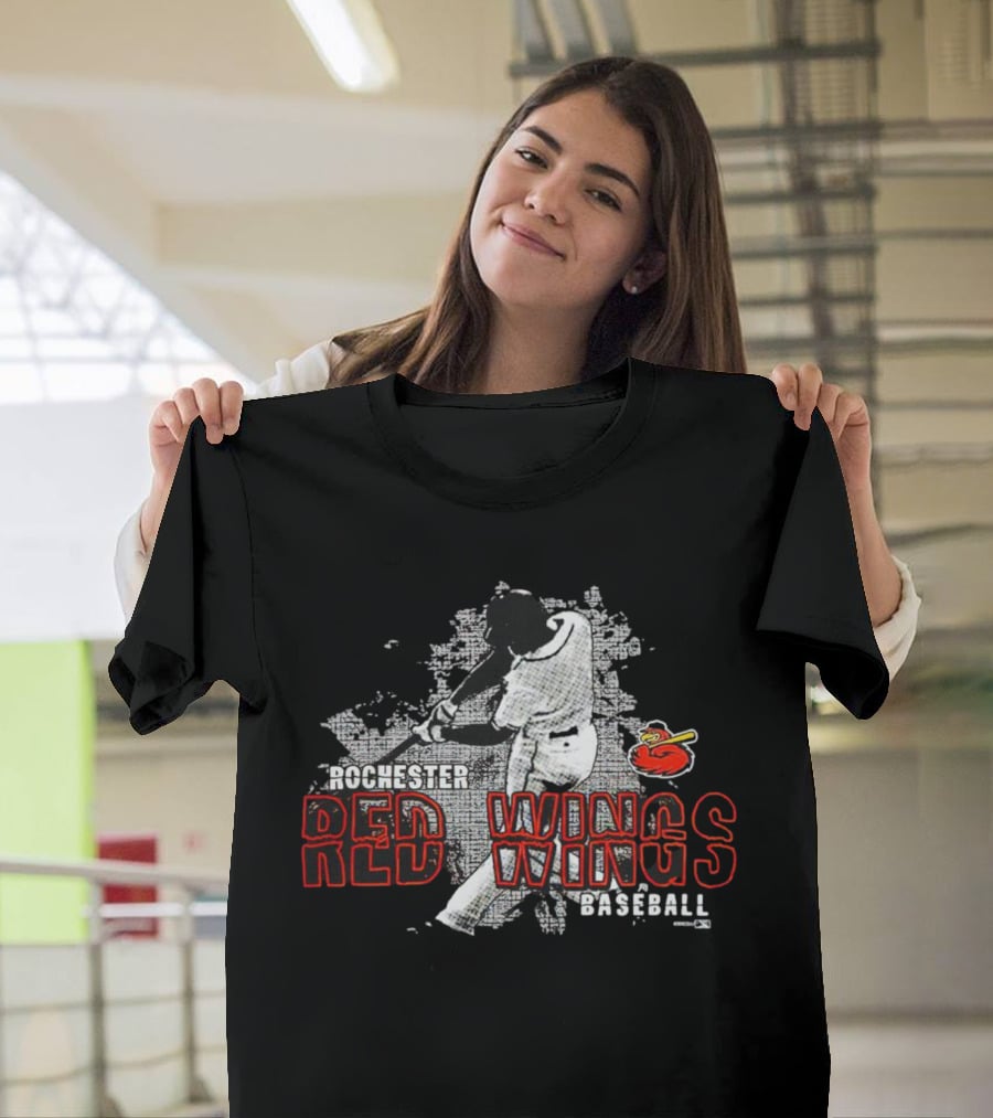 Rochester Red Wings Baseball Player Swinging With Red Wings T-Shirt