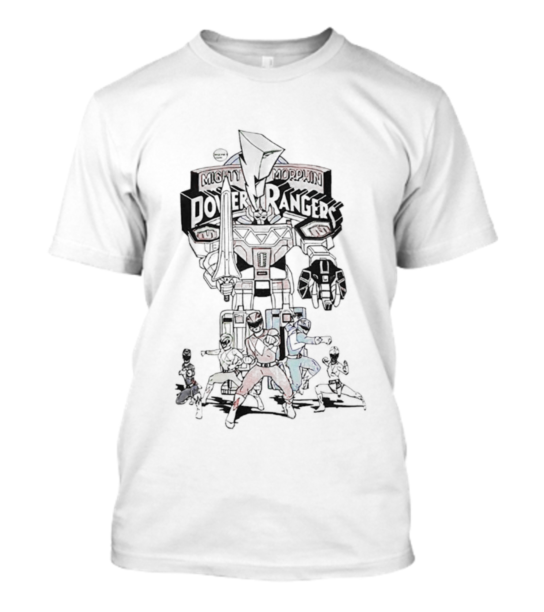 Mighty Morphin Power Rangers Megazord And Rangers Action Scene T-Shirt