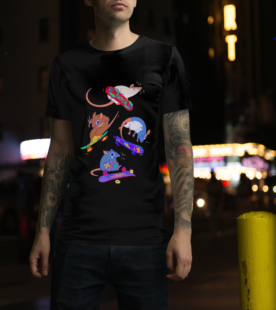 Skateboarding Ratical Rat Colorful Tricks T-Shirt