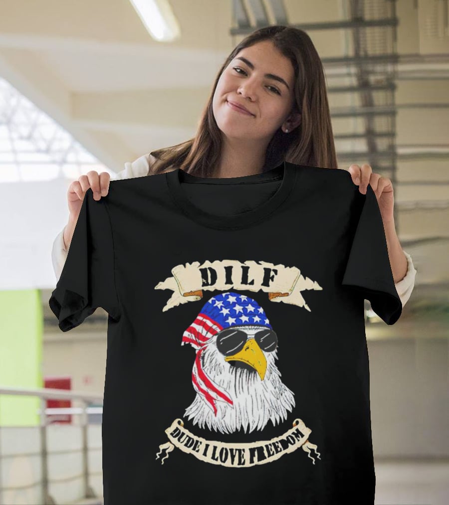 Dilf Eagle Dude I Love Freedom USA Bandana Sunglasses Effort T-Shirt