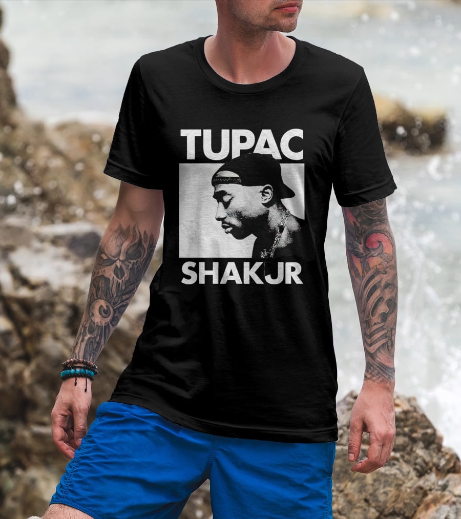 Tupac Shakur Profile Portrait Black T-Shirt