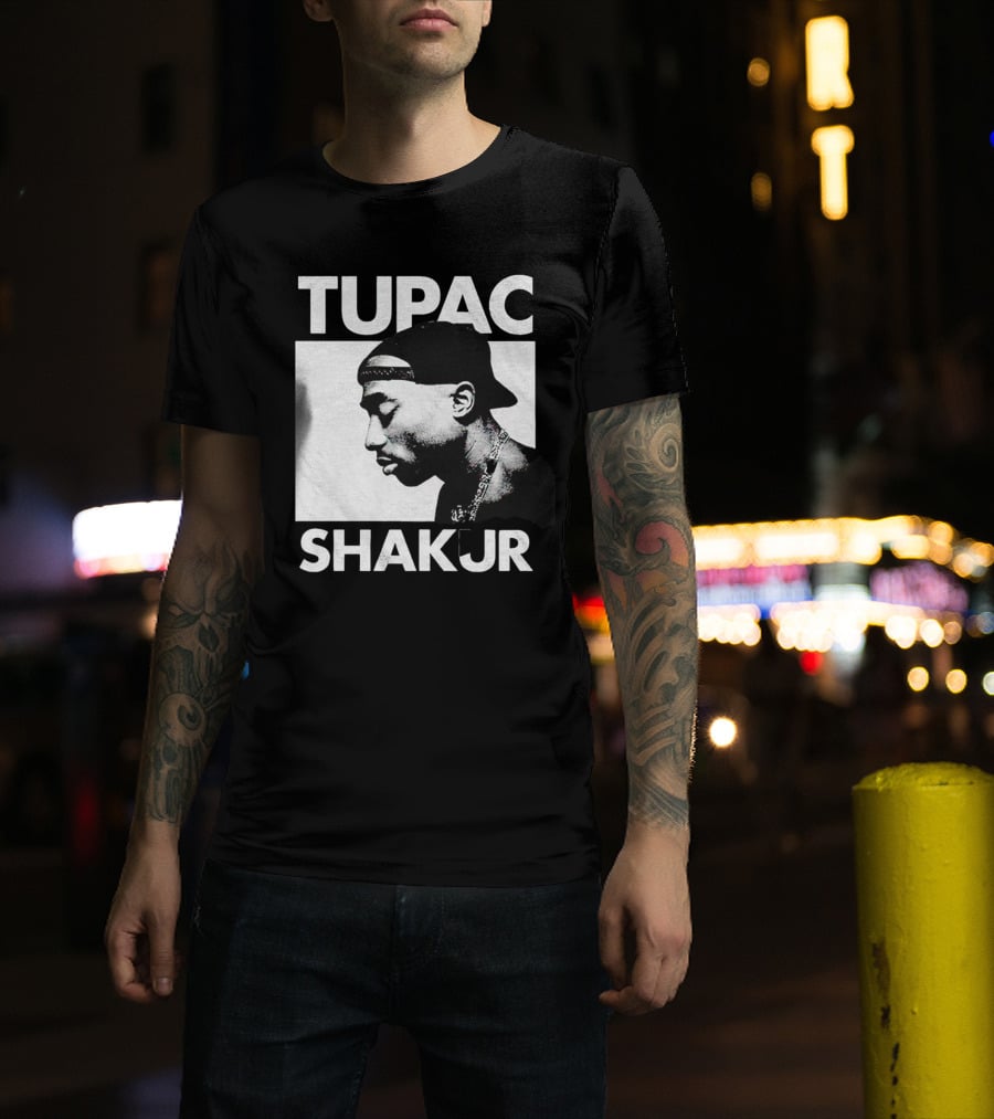 Tupac Shakur Profile Portrait Black T-Shirt