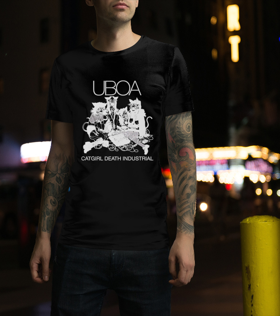 UBOA Catgirl Death Industrial White Text And Figures T-Shirt