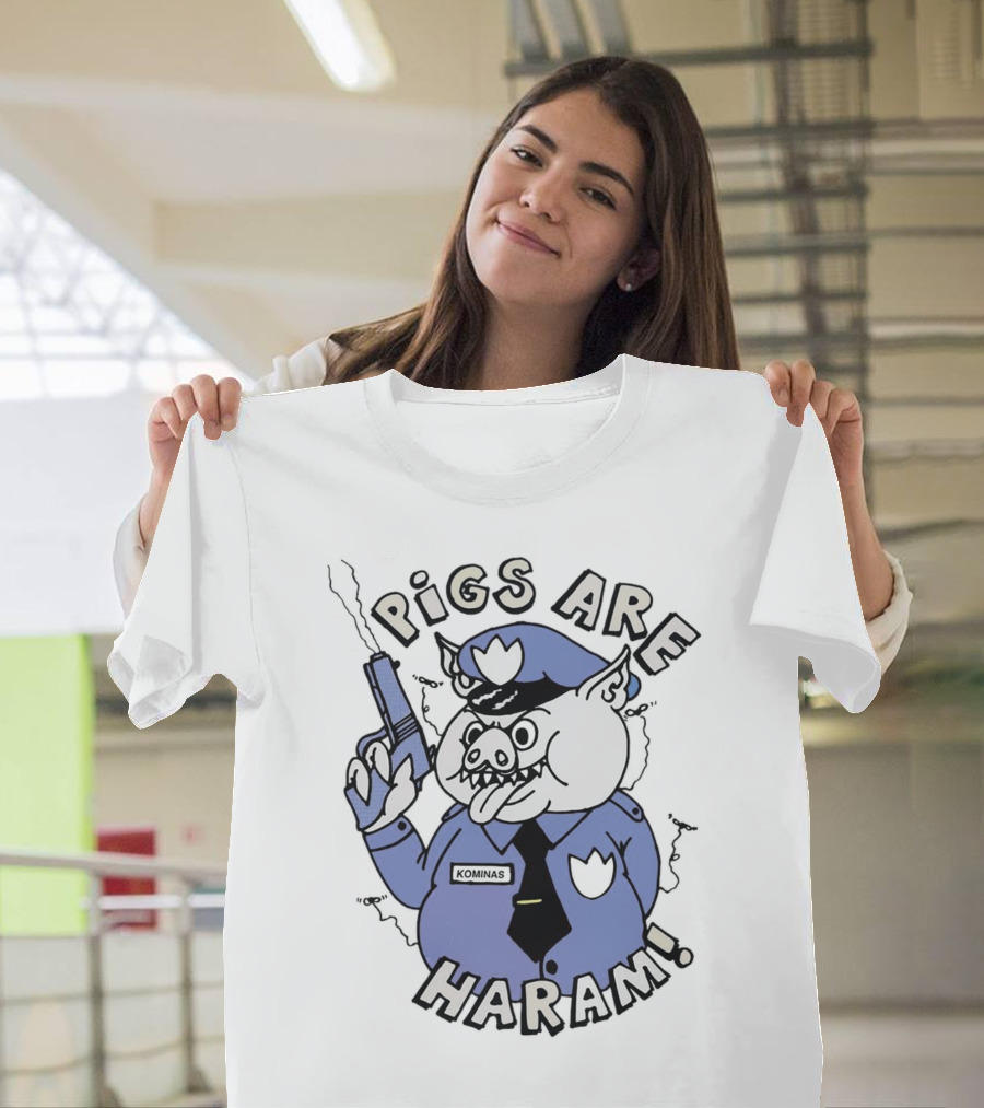 Pigs Are Haram Kominas Smoking Cartoon Police Pig T-Shirt