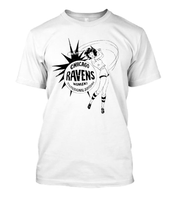 Chicago Ravens Women's Professional Softball Logo With Dynamic Female Player T-Shirt