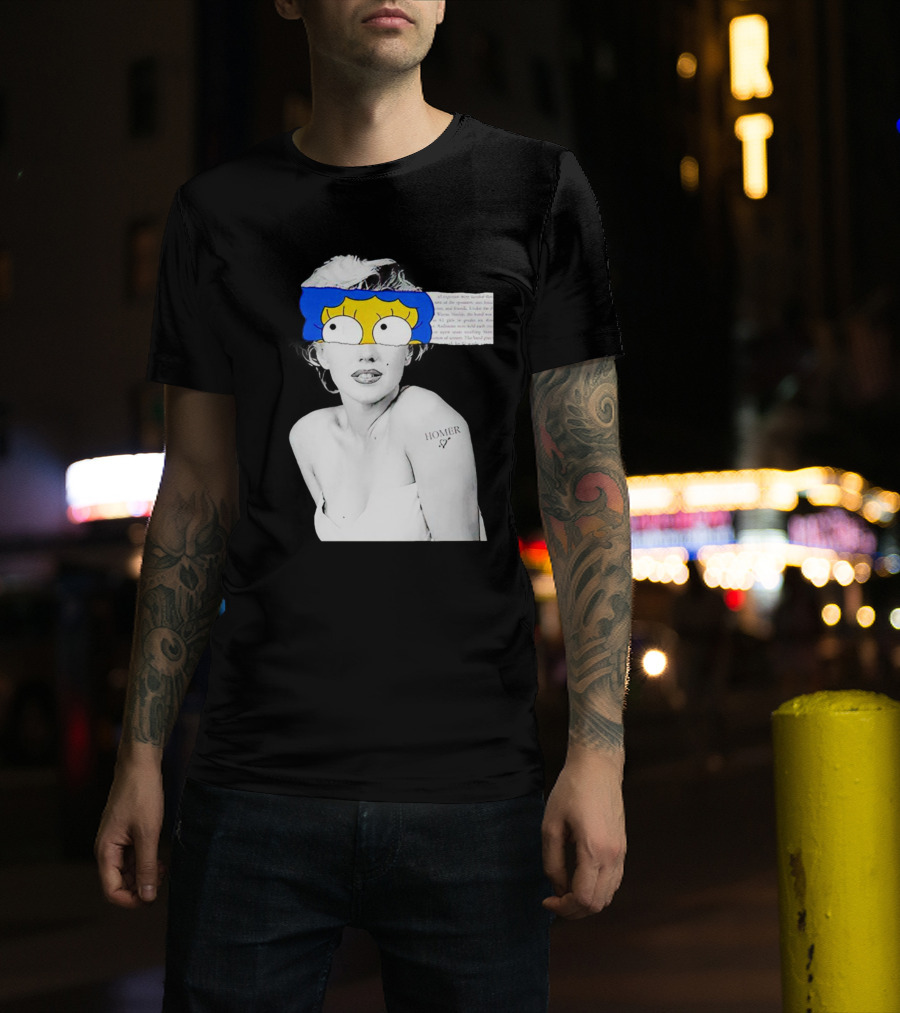 Marylin Monroe And Marge Simpson Crossover With Homer Tattoo T-Shirt