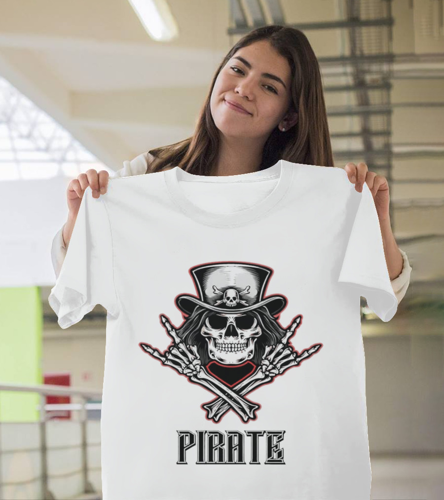 Skull Pirate with Hat and Crossed Bones T-Shirt