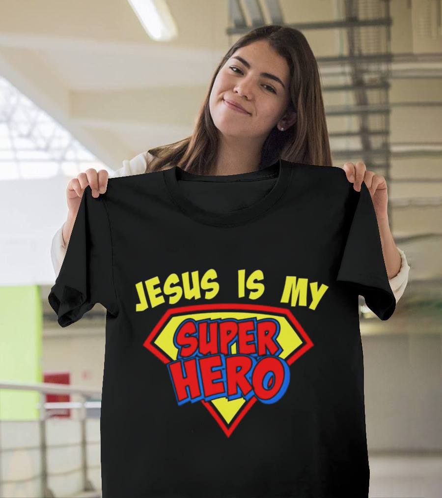 Jesus Is My Superhero Shield Emblem T-Shirt