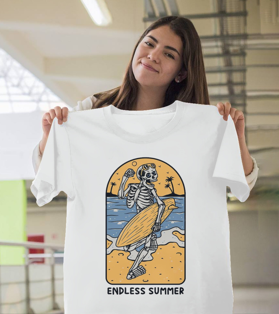 Skeleton Surfer Endless Summer Beach Vibes T-Shirt