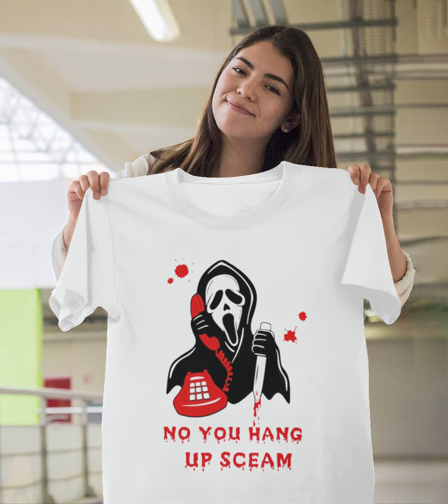 No You Hang Up Sceam Ghost Mask Red Phone Knife T-Shirt