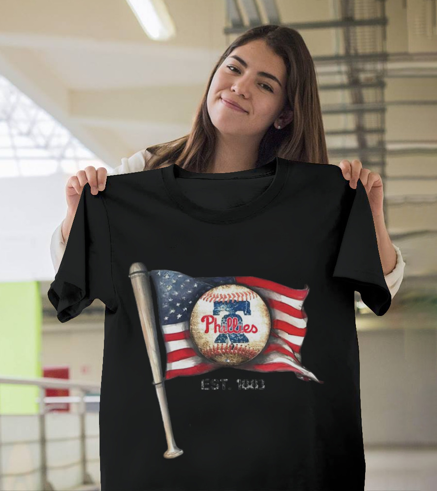 Phillies Est. 1883 American Flag Baseball Bat T-Shirt