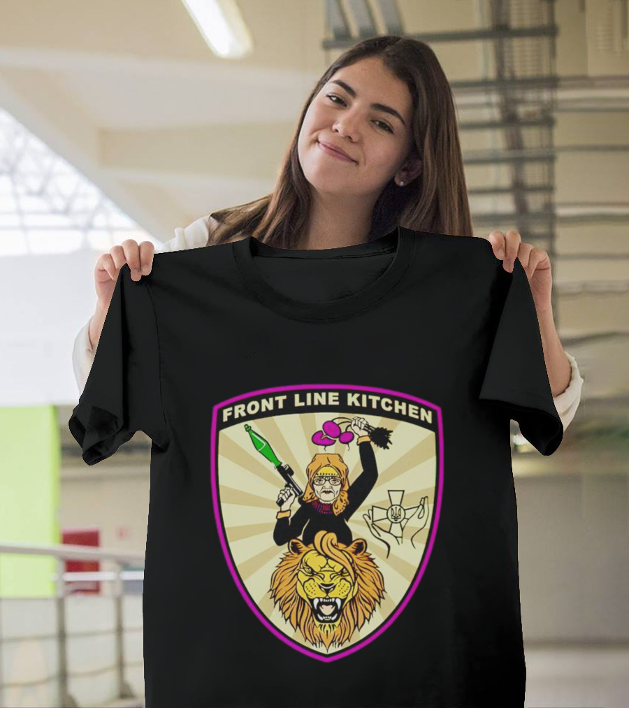 Front Line Kitchen Warrior With Viking Helmet And Lion Emblem T-Shirt