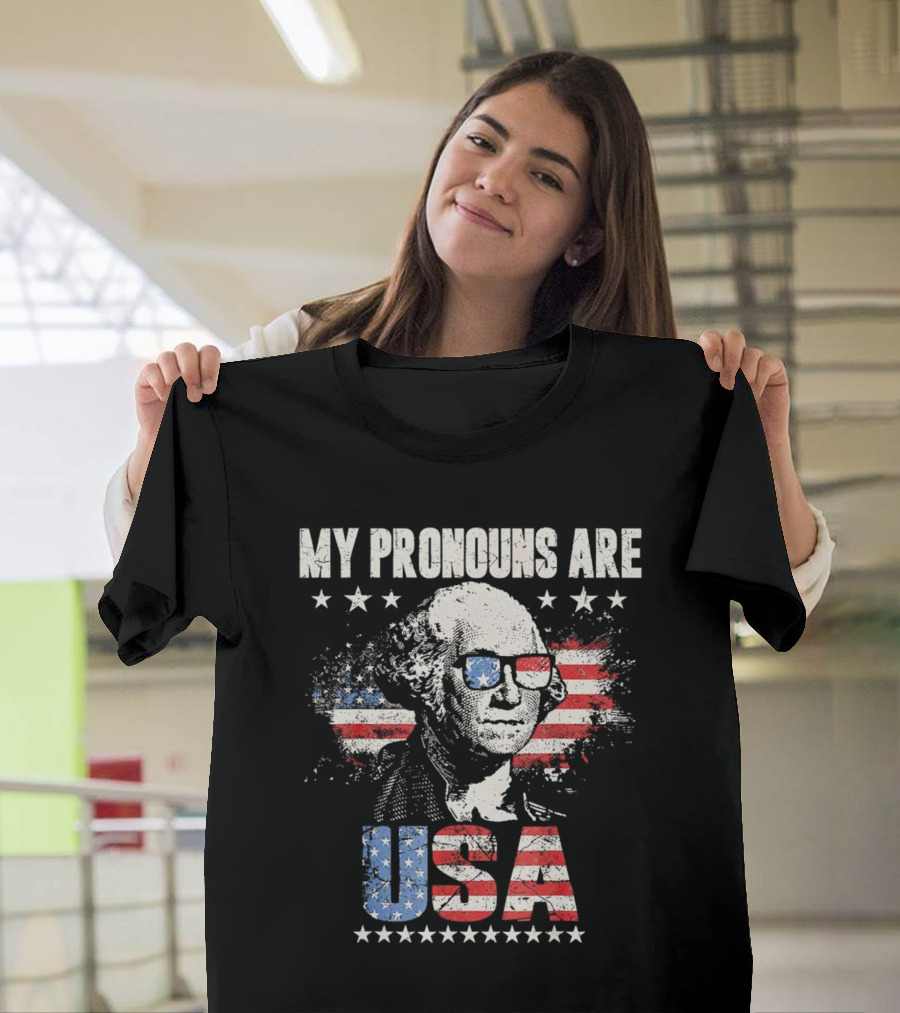 George Washington My Pronouns Are USA Flag 4th Of July T-Shirt
