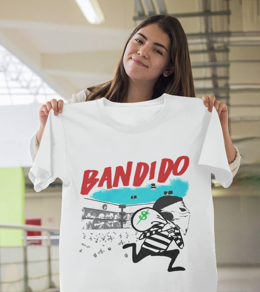 Bandido Ándale Wrestling Heist Comic Style with Luchador Ring and Money Bag T-Shirt