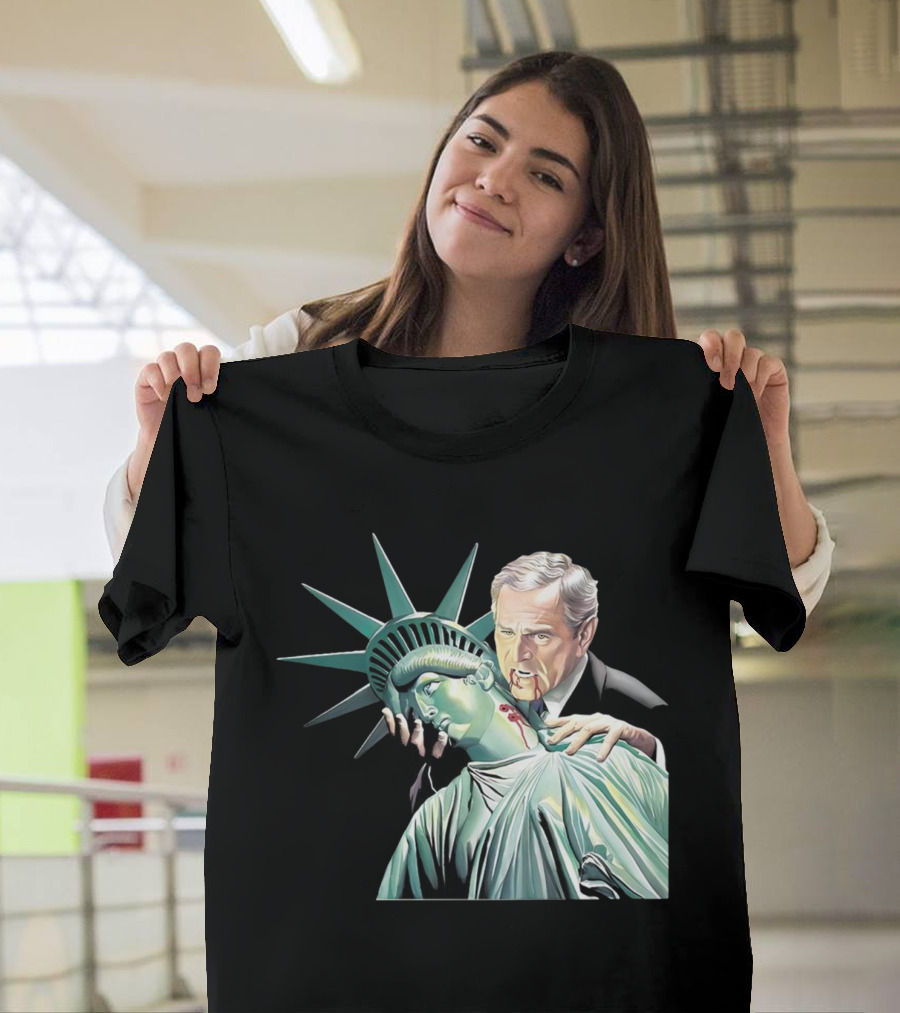 George Bush as Vampire Biting Statue of Liberty T-Shirt