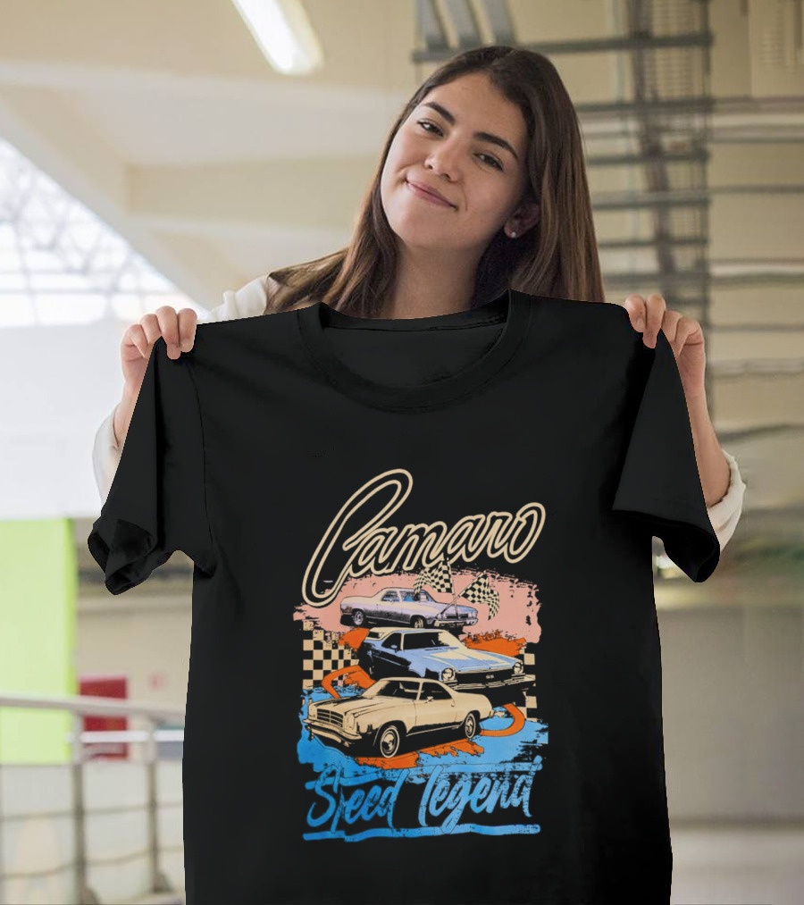 Camaro Speed Legend Vintage Racing Cars Checkered Flags T-Shirt